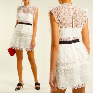 Self-Portrait  Circle Floral Lace Tiered Mini Dress
